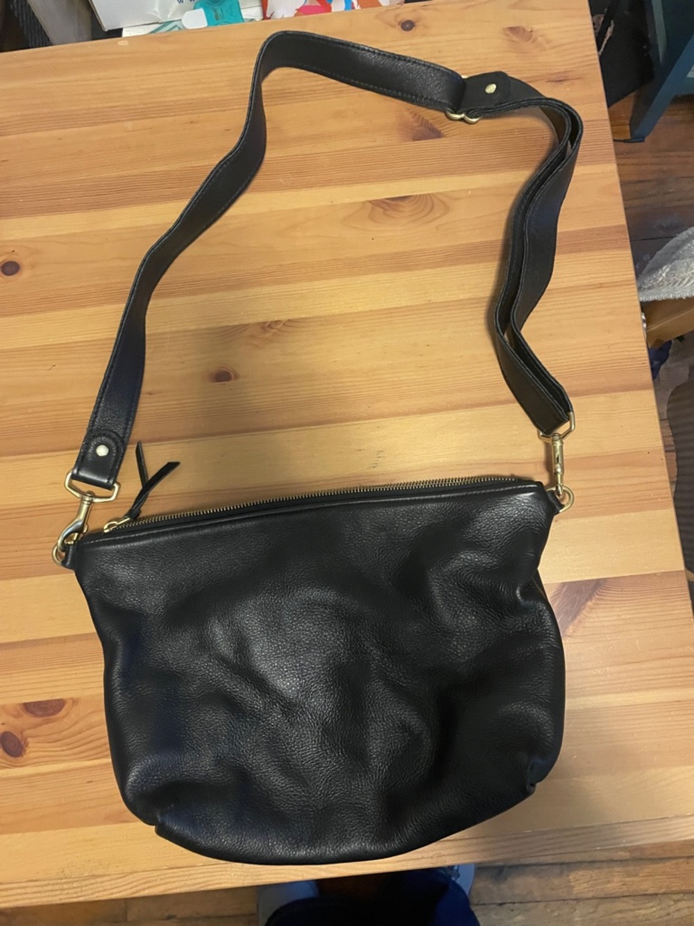 Black Leather Crossbody Bag with Adjustable Strap